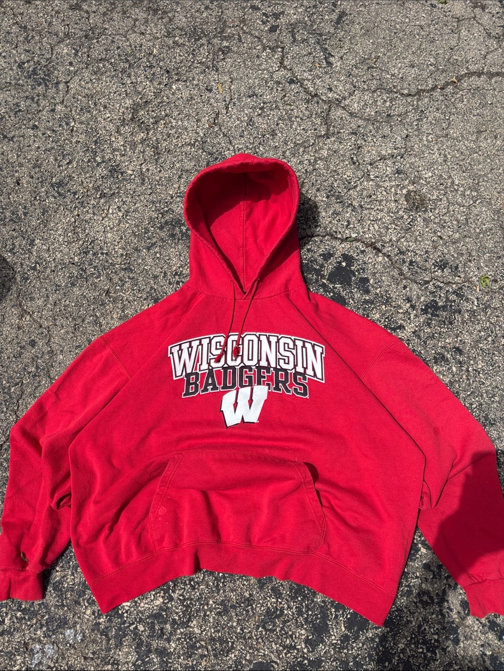 Vintage Y2K Champion Wisconsin Badgers Mens 2XL Red Eco Fleece Hoodie
